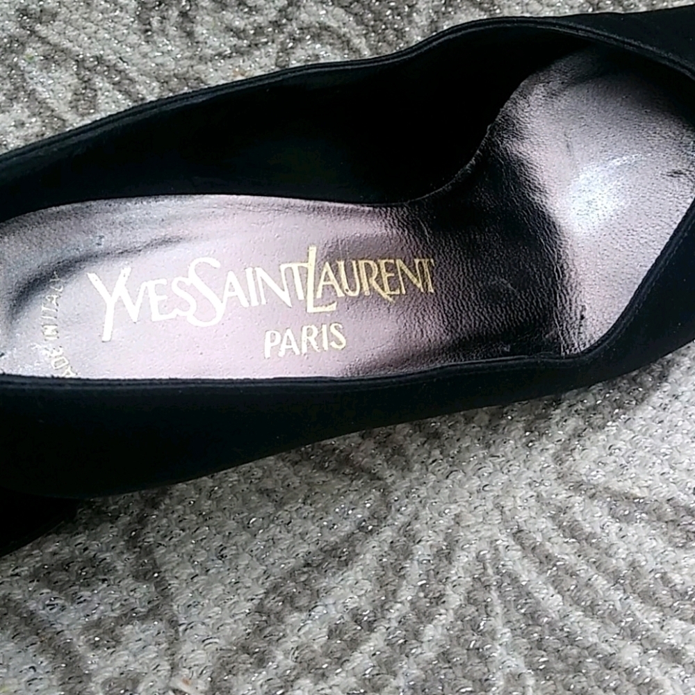 Yves Saint Laurent Paris Vintage Satin Black Dress Heels - Picture 7 of 14